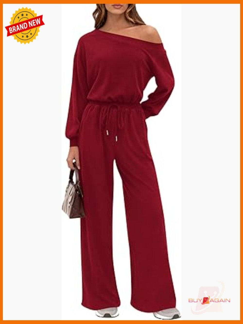 Off Shoulder Wide Leg Jumpsuit with Pockets Long Sleeve Flowy Romper